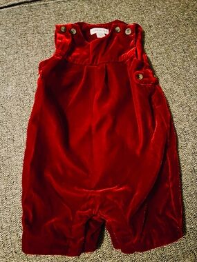 Janie and Jack Red Velvet Baby Shortall Romper 3-6 Months